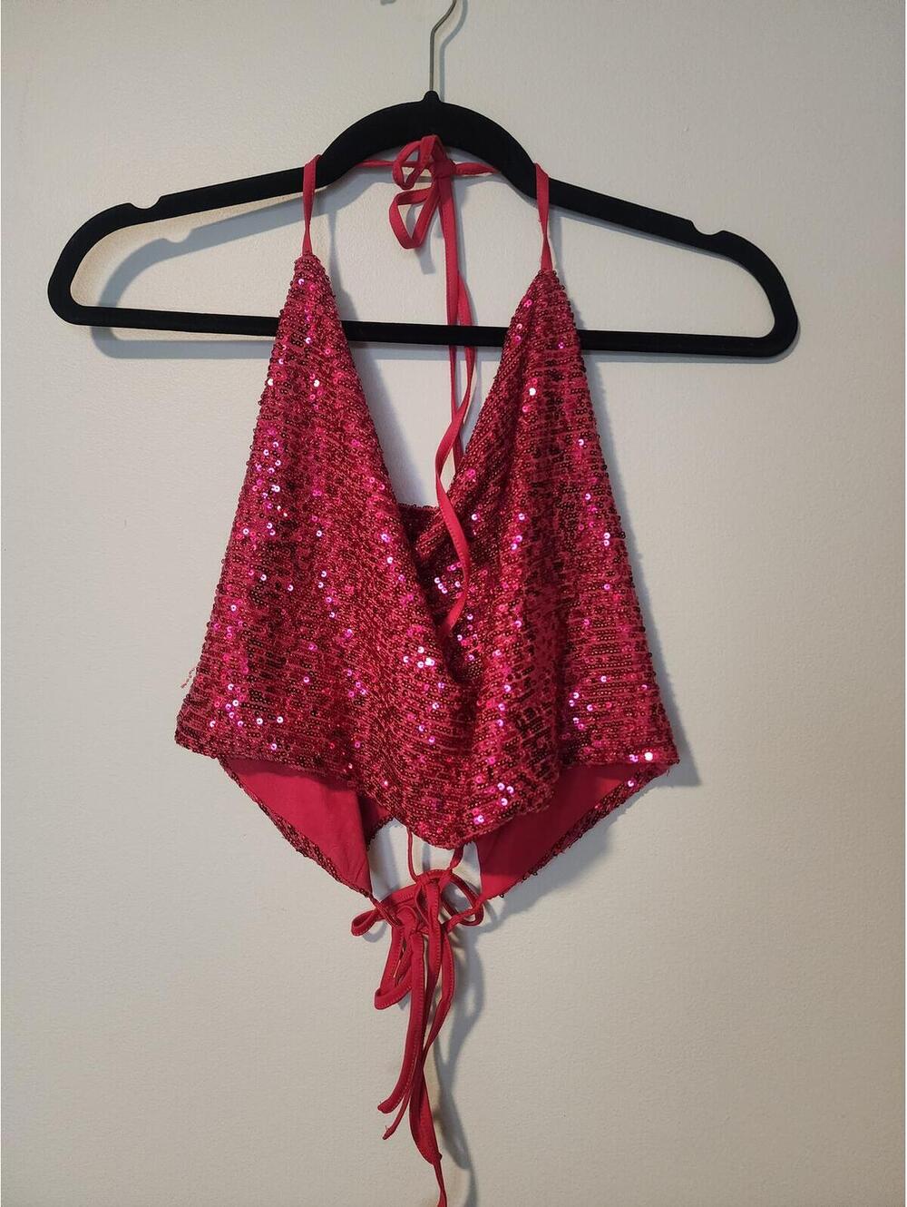 Wild Fable Hot Pink Sparkly Sequin Halter Top, Women's Medium